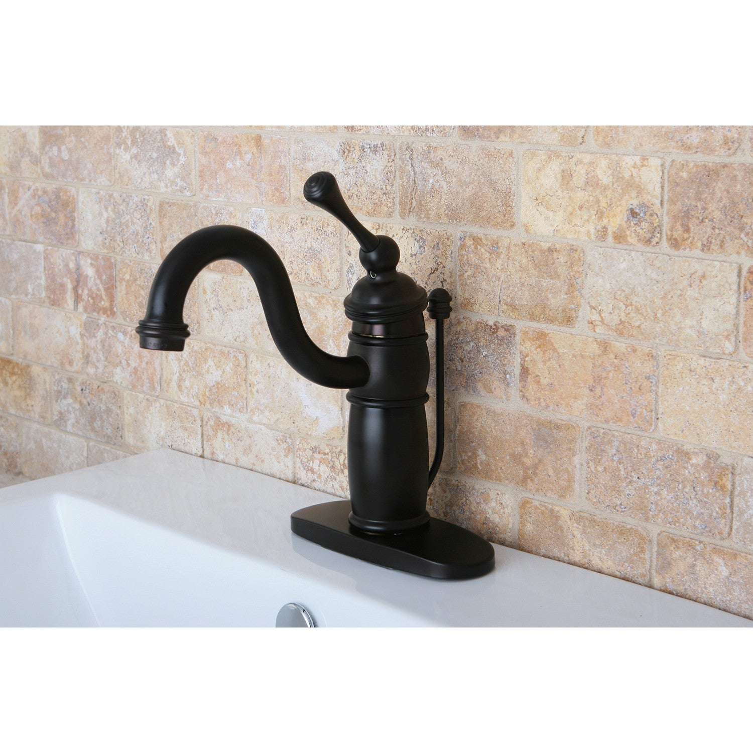 Kingston Heirloom KB1405BL - Victorian One-Handle 1-Hole Bathroom Faucet with Deck Plate and Pop-Up Drain, Oil Rubbed Bronze — thumbnail 3
